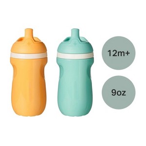 LunaLulinlk Insulated Sporty Bottle, 9oz, 12 Months+, No Spill Toddler Water Bottle, Two-Piece Valve Helps Stop Spills, Blue & Orange, 2 Count - 1 of 4