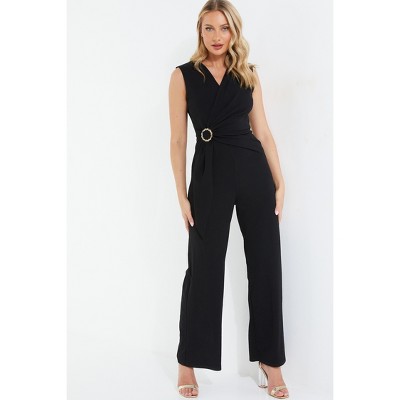 Button Detail Belted Palazzo Jumpsuit
