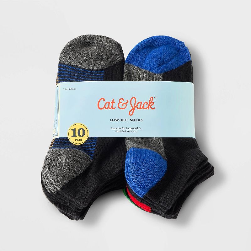 Boys' 10pk Striped Low Cut Socks - Cat & Jack™ Black, 3 of 5