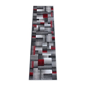 Emma and Oliver Modern Cubist Olefin Accent Runner Rug in Gradient Shades with Natural Jute Backing - 1 of 4