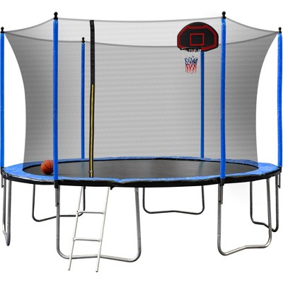 VisioGear Trampoline, Trampoline with Safety Enclosure Net, Trampoline with Basketball Hoop, Green, 180"*180"*106.32"