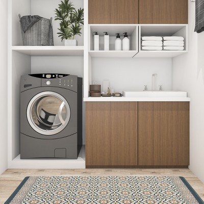 Blue Rectangular Anti-Fatigue Kitchen Mat with Pattern