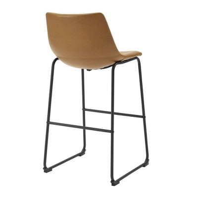 Whiskey Brown Faux Leather and Metal Barstools, Set of 2