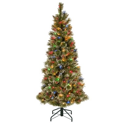 5' Prelit Pencil PowerConnect Glistening Pine Artificial Christmas Tree Multicolor Lights - National Tree Company