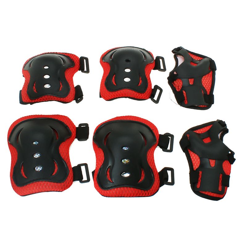 Unique Bargains Skating Bike Skateboard Sports Protective Palm Wrist Elbow Knee Support Brace Set Protective Pads Red Black 5.9" x 4.3", 1 of 9