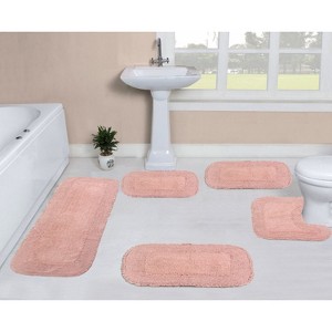 Radiant Bathroom Rugs Set, Washable Rug, Extra Soft and Absorbent bath Rug, Bath Mat Set, Bath Floor Mat Non-Slip, 5 Pcs Set with Contour, Pink - 1 of 4