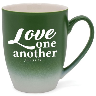 Elanze Designs Love One Another John 13:34 Two Toned Ombre Matte Green and White 12 ounce Ceramic Stoneware Coffee Cup Mug