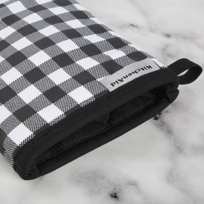 Onyx Black and White Gingham Cotton Oven Mitt Set, 7" x 13", 2-Piece