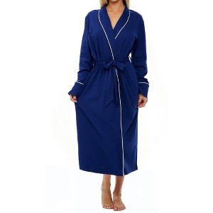 ADR Womens Soft Cotton Knit Jersey Lounge Robe with Pockets, Long Bathrobe - 1 of 4