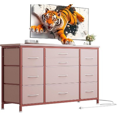 10 Drawer Dresser, 55 Inch TV Stand with Power Outlet Entertainment Center, Fabric Drawer Storage for Bedroom, Living Room, Wardrobe