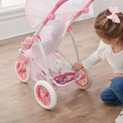 Pink and White Metal Folding Doll Stroller with Adjustable Handle