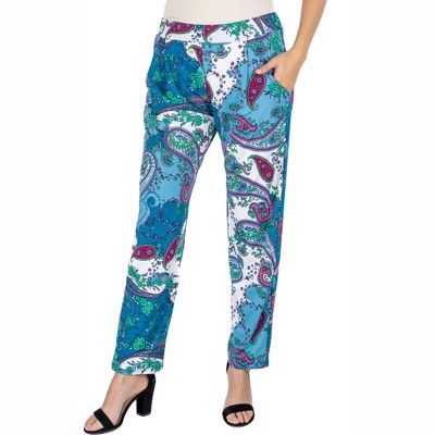 24seven Comfort Apparel Paisley Stretch Waist Cigarette Trouser Pants  Pockets-multi-s : Target