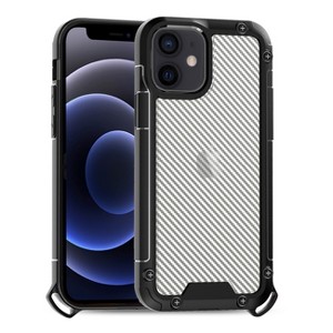 Reiko Shockproof PC Bumper Case with Carbon Fiber Pattern in Black for iPhone 12 Mini - 1 of 4