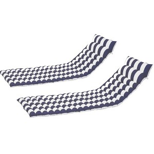 2PCS Seat Cushion Chaise Lounge Replacement Cushion Outdoor Lounge Chair Cushion with Accessory Bag for Patio Funiture Chair Decoration Blue+White - 1 of 4