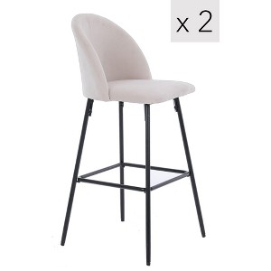 Set of 2 Bar Stools in Metal and Beige Velvet, Modern Design Style ,Upholstery , Dining Room - 1 of 4