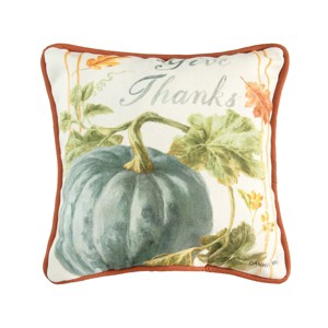 C&F Home 8" x 8" Thanksgiving "Give Thanks" Pumpkin Small Petite Printed Accent Throw Pillow - 1 of 4