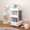 Kids Bookshelf with Bear Backboard, Chalkboard Side and 3-Tier Shelf, 34 in Tall Montessori Organizer-3irtyhousy - 2 of 4