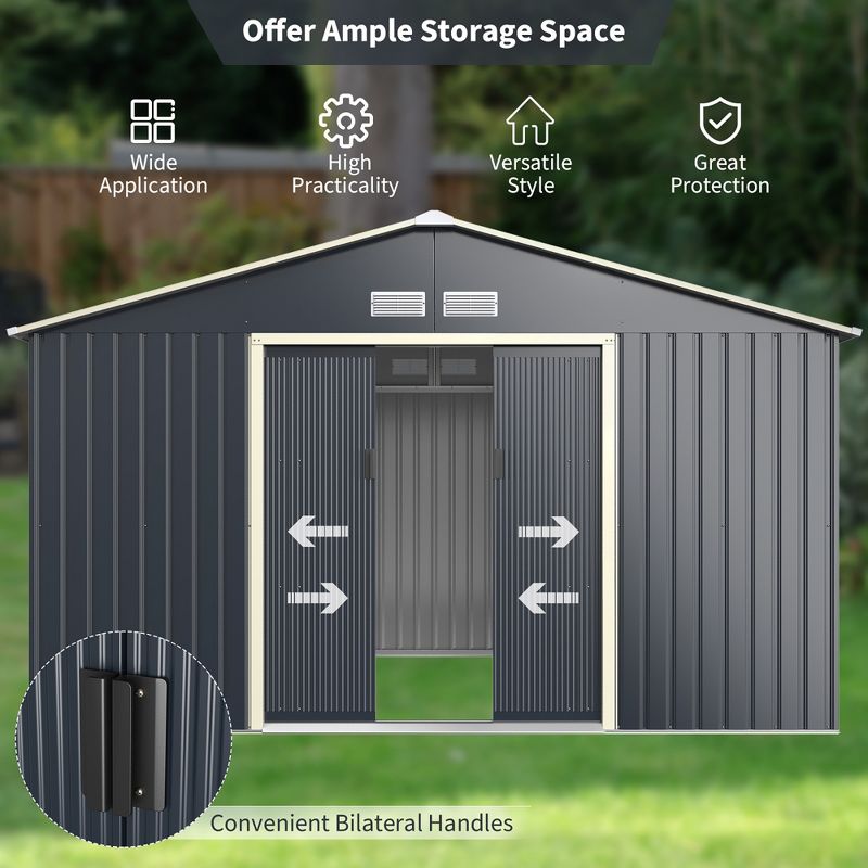 Costway Metal Storage Shed for Garden and Tools w/Sliding Double Lockable Doors, 4 of 10