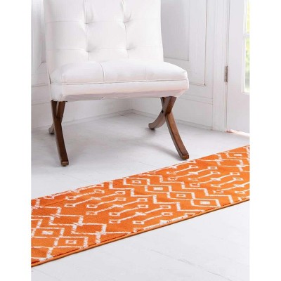 Orange Geometric Trellis Synthetic Runner Rug