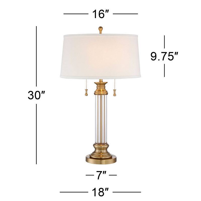 Vienna Full Spectrum Rolland Traditional Table Lamps 30" Tall Set of 2 Antique Brass Crystal Off White Drum Shade for Bedroom Living Room Nightstand, 4 of 9