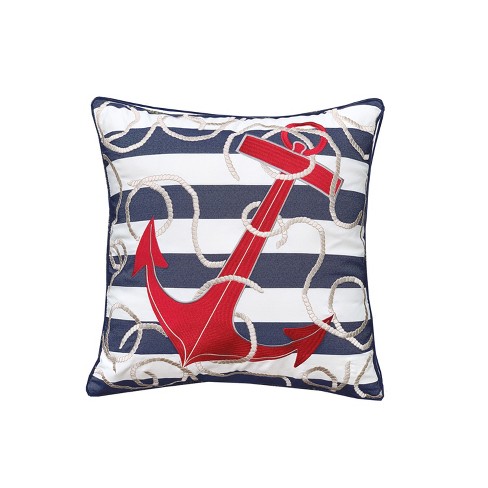 Rightside Designs Blue Stripe Red Anchor Indoor/outdoor Throw Pillow ...