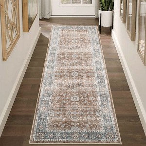 Vintage Washable Area Rug Non Slip Non Shedding Traditional Floor Cover  Stain Resistant Accent Indoor Foldable Mat - 1 of 4