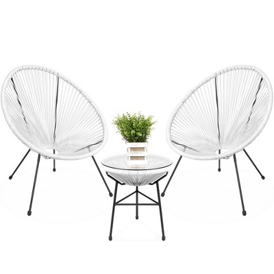 Best Choice Products 3 Piece All Weather Patio Acapulco Bistro Furniture Set w Rope Glass Top Table White