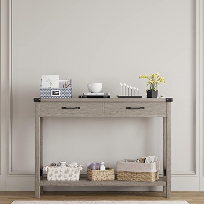 Farmhouse Entryway Table, Wooden Console Table with Drawers, 2 Tier Sofa Table with Storage, Console Table for Entryway Hallway