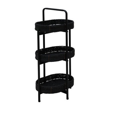 LunaLulinlk Small Handwoven Side Tables 3-Tier Oval Organizer Portable Storage Shelf for Kitchen, Living Room, Bedroom