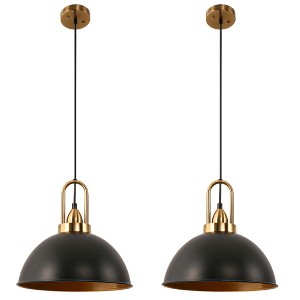 YANSUN 14 in. (2-Pack) 1-Light Farmhouse Black and Gold Pendant Lights with Bowl Shade E26 for Kitchen Island No Bulbs Included - 1 of 1