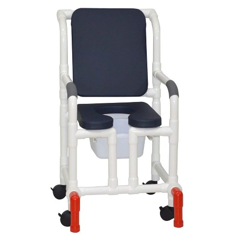 MJM International Corporation Shower Chair 18 In Width 3 In Twin Caster Seat Blue Cushion Padded Back True 10 Qt Slide Mode Pail 300 Lb Wt - image 1 of 1