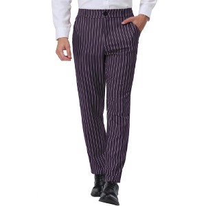 INSPIRE CHIC Men's Straight Fit Color Block Office Work Striped Trousers - 1 of 4