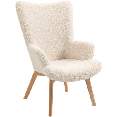 Nordlys Solid Wood and White Bouclé Lounge Chair Modern Design Style Upholstery Living Room
