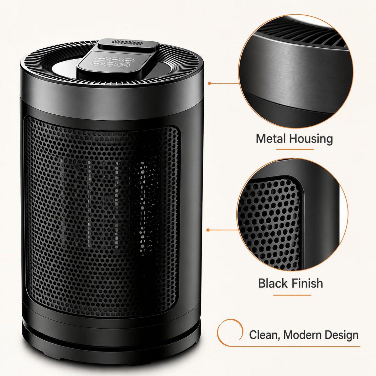 1500W Portable PTC Ceramic Space Heater for Indoor Use, Adjustable Thermostat Timer 5 Modes 4 Heat Settings, Tip‑Over & Overheat Protection - thumbnail 5