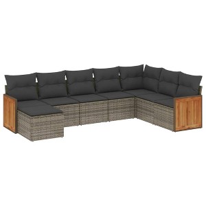 vidaXL 8 Piece Patio Sofa Set with Cushions Gray Poly Rattan - Without Table - 1 of 4