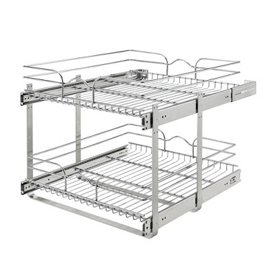 Rev-A-Shelf 5WB2 2-Tier Wire Basket Pull Out Shelf Storage for Kitchen Base Cabinet Organization, Chrome