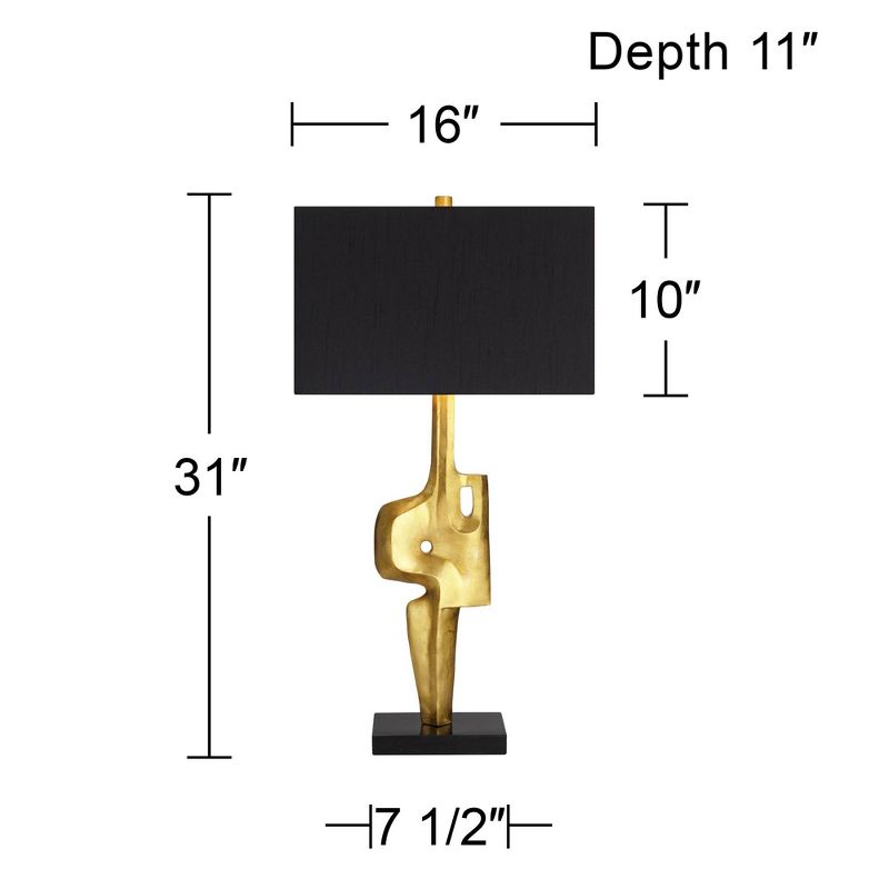 Possini Euro Design Lancia 31" Tall Sculpture Large Modern Glam Luxury End Table Lamp Gold Finish Single Black Shade Living Room Bedroom Bedside, 4 of 10