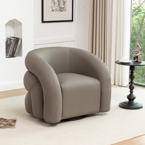 SEYNAR Modern Glam PU Leather 360 Degree Swivel Accent Armchair with Tufted Back - 1 of 4