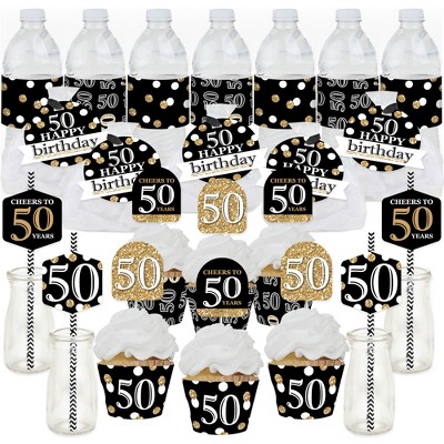 Big Dot of Happiness Adult 50th Birthday - Gold - Birthday Party Favors and Cupcake Kit - Fabulous Favor Party Pack - 100 Pieces