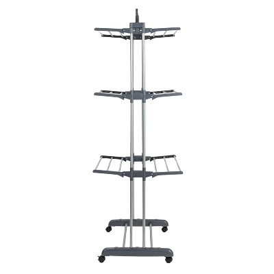 4-Tier Gray Stainless Steel Laundry Drying Rack with Side Wings