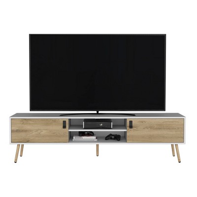 Vynxaria Magness TV Stand, Living Room, White/Macadamia Finish