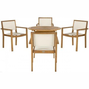 Chante 35.4 Inch Round Table 5 Piece Dining Set - Outdoor - PAT7041 - Natural/Beige - Safavieh - 1 of 4