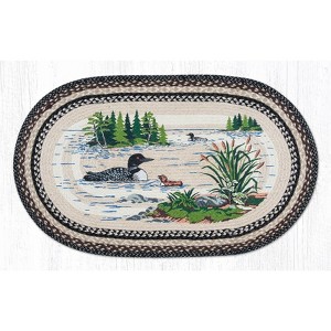 Earth Rugs Loons Oval Rug – 27"x45" Hand-Braided Jute Patch Mat with Lake Scene and Rustic Cabin Style - 1 of 3
