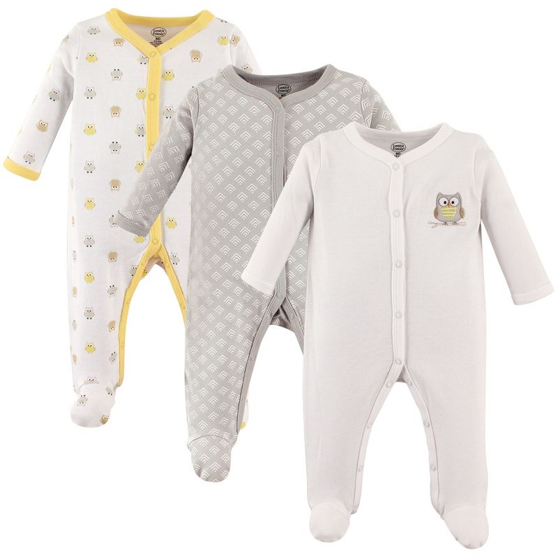 Luvable Friends Baby Snap Cotton Sleep and Play 3pk, Owl, 1 of 3