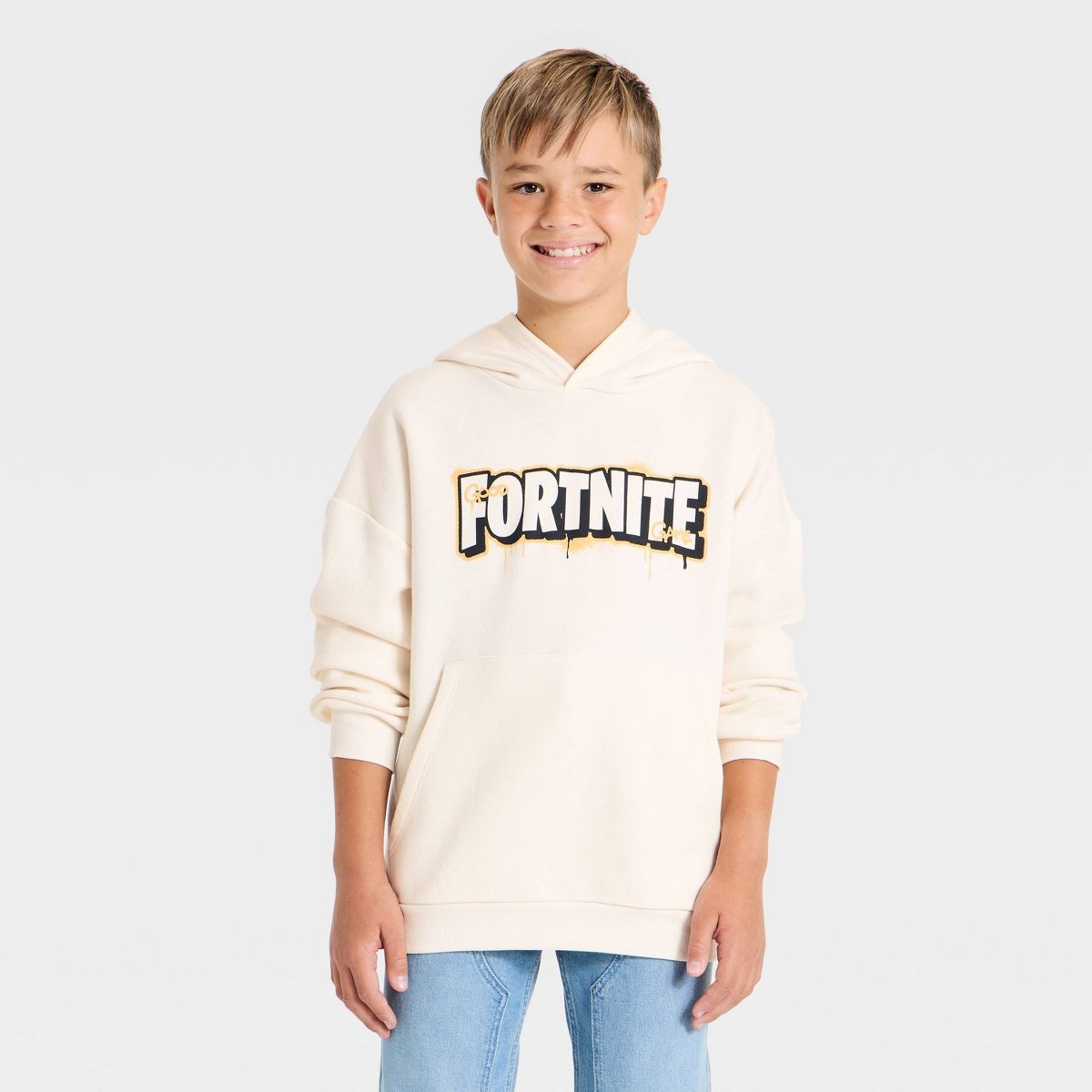 Boys' Fortnite Peely Front and Back Graphic Hooded Sweatshirt - Ivory