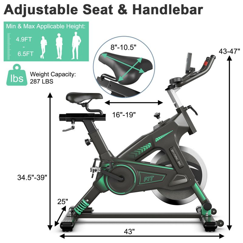 Costway Stationary Exercise Bike Cycling Bike W/33Lbs Flywheel Home Fitness Gym Cardio, 2 of 13