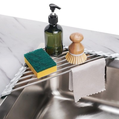 Triangle Roll-Up Dish Drying Rack for Sink Corner Small Foldable Stainless Steel Over The Sink Multipurpose Kitchen Drainer Caddy