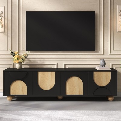 69" Modern Farmhouse TV Stand with Arched Doors & Solid Wood Legs for 75" TV,Living Room or Bedroom-Baofuwish
