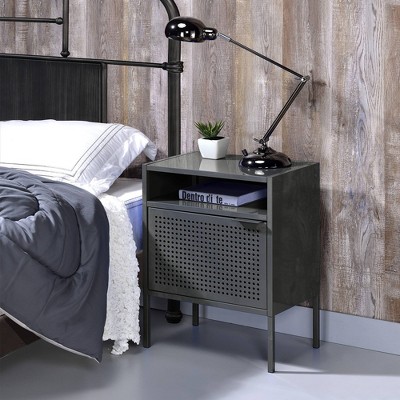 Gemma Contemporary Gray Metal Nightstand with USB Port