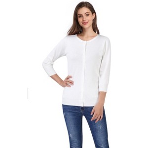 Women's Lightweight Crewneck Cardigan Sweater - 1 of 4